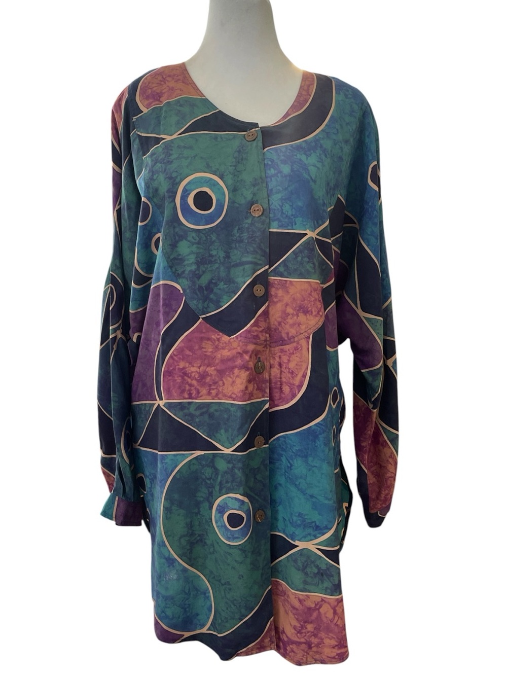 Artwear Oversized Batwing Tunic Blouse S/M Abstract Wearable Art